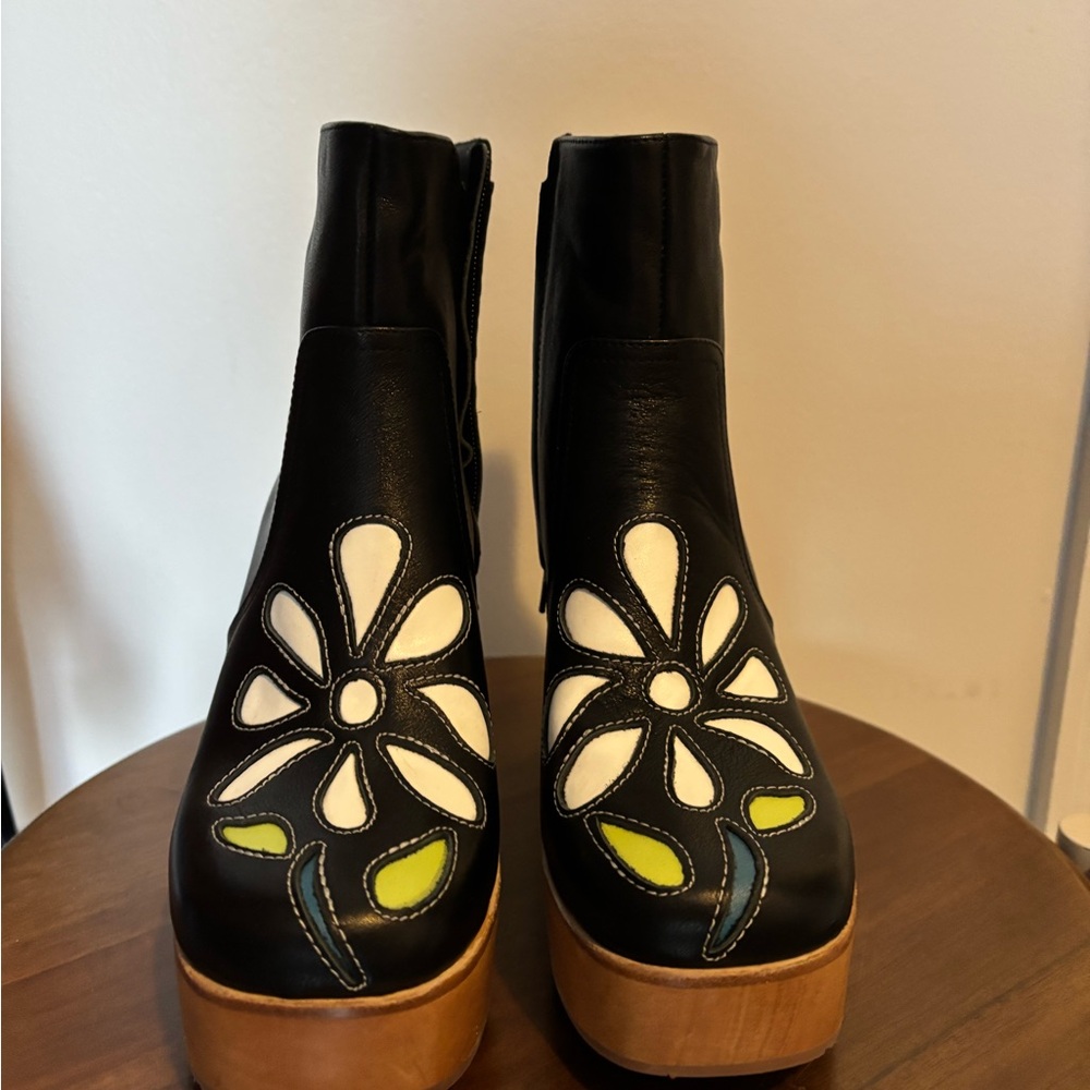 Charlotte Stone Black and White Heeled Boots with Floral Cutouts
